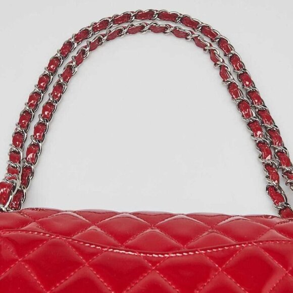 Chanel Red Quilted Patent Leather Classic Medium Double Flap Bag - Picture 2 of 12